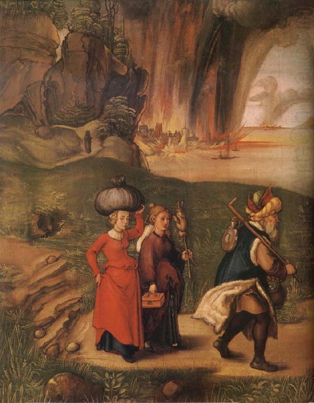 Lot flees with his family from sodom, Albrecht Durer